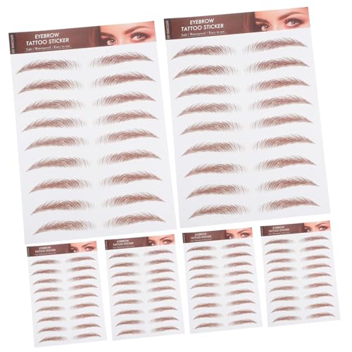 OSOLADY 6blätter Augenbrauen-wassertransfer-aufkleber Braun Temporär Wasserfest Für Übung Und Make-up Abziehen Realistisch Leicht Anzuwenden von OSOLADY
