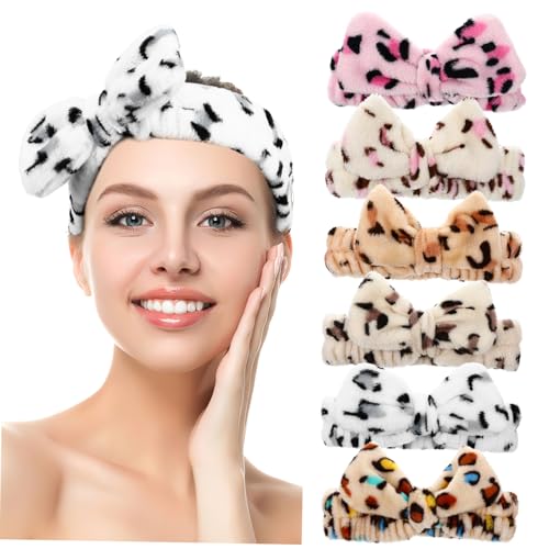 OSOLADY 6stücke Teiliges Leopard Print Haarschmuck Kopfband Für Makeup Und Spa Weiches Und Bequemes Stirnband Mit Schleife Für Damen Für Gesichtspflege Und Bad von OSOLADY