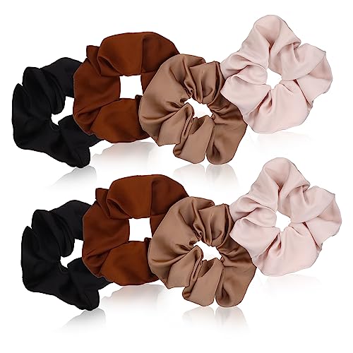 OSOLADY 8stücke Großpackung Haargummis Für Frauen Große Scrunchies in Schwarz Braun Khaki Und Beige Elastische Haaraccessoires Für Jeden Anlass Für Zuhause Arbeit Und Partys von OSOLADY