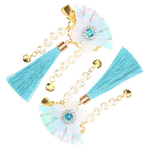 OSOLADY Blumen Tassel Haarspangen für Mädchen Japanische Haarnadeln mit Fächer Design und Quasten Haaraccessoires für Besondere Anlässe Blau von OSOLADY