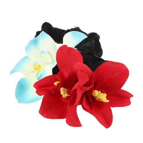 OSOLADY 2stücke Elastic Flower Hair Scrunchies Für Und Mädchen Bunte Orchideen-stoff-haargummis Für Dickes Lockiges Haar Stilvolle Haaraccessoires Für Mädchen Und Partys von OSOLADY
