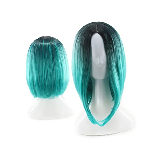 OSOLADY Damen Bob Perücke mit Gradient Farbe Synthetische Haarperücke für Cosplay Partys und Halloween Hochtemperaturbeständig Atmungsaktiv und Waschbar Dunkelgrün von OSOLADY