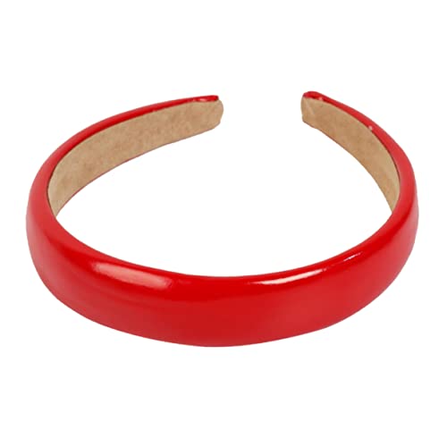 OSOLADY Einfarbige Breitkrempige Stirnbänder Rutschfest Aus Pu-leder Für Damen Rot Haarband Stirnband Damen Haarreif Haarband von OSOLADY
