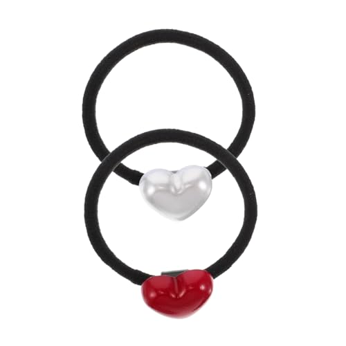 OSOLADY 2stücke Haargummi in Herzform Mit Kugeln Perlen - Pferdeschwanzhalter Haarschmuck Für Mädchen Französisches Haargummi Kleine Nahtlose Haarspiralschlaufe Für Mädchen von OSOLADY