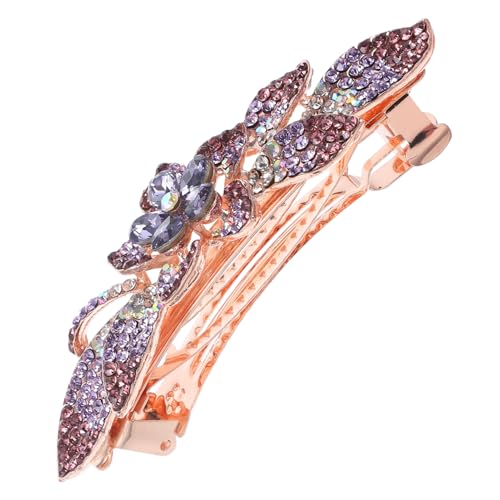 OSOLADY Elegante Metall Haarspange mit Strasssteinen Glitzernder Haarschmuck für Damen Rutschfester Haarklammer Stilvoller Haarclip für Hochzeit Party und Alltag Violette Kristallblume von OSOLADY