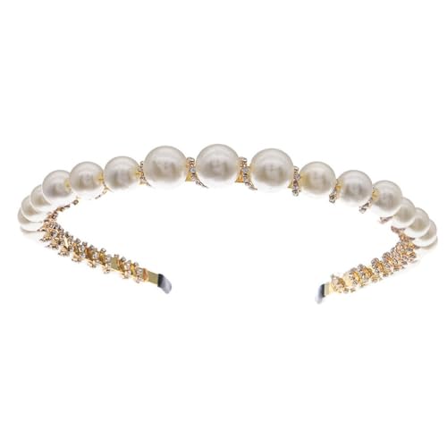 OSOLADY Eleganter Perlen Haarreif Damen Haarschmuck Hochzeit Party Schmuck Kopfband für Frauen und Mädchen Handgefertigt Goldfarben Farbbeständig Vielseitig Tragbar von OSOLADY
