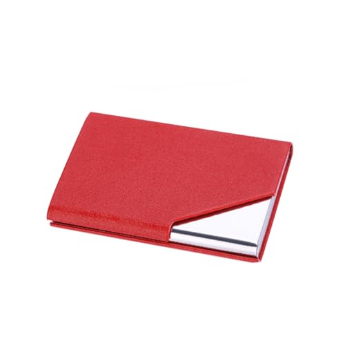 OSOLADY Eleganter Visitenkartenhalter aus Edelstahl und Rotem Pu Leder Kompakte Business case Box mit Robustem Aluminiumgehäuse Tragbarer Namenskartenhalter für Karten und Kreditkarten von OSOLADY