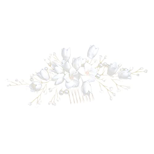 OSOLADY Handgemachter Weißer Polymer Clay Blumen Haarkamm Brautperlen Kamm Für Hochzeit Brautschmuck Braut Haarschmuck OSOLADY Handgemachter Weißer Polymer Clay Blumen Haarkamm Brautperlen Kamm Für Hochzeit Brautschmuck Braut Haarschmuck von OSOLADY