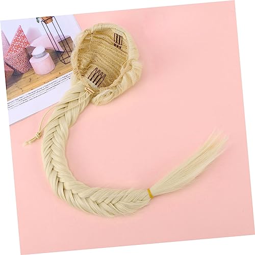 OSOLADY Hochtemperaturbeständige Synthetische Pferdeschwanzverlängerung mit Verstellbarem Zugband Geflochtener Fishtail Sicherer durch Clips Beiges Haargummi für Damen Kopfgrößen von OSOLADY