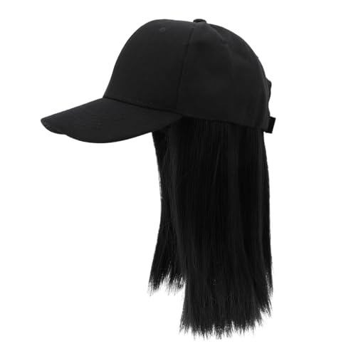 OSOLADY Hutperücke Damen Einteilige Perücke Mit Baseball Cap Gerade Kurze Haarperücke Für Perfektes Kostüm Accessoire Für Partys Schule Und Reisen Schwarze Mütze Natürliche von OSOLADY