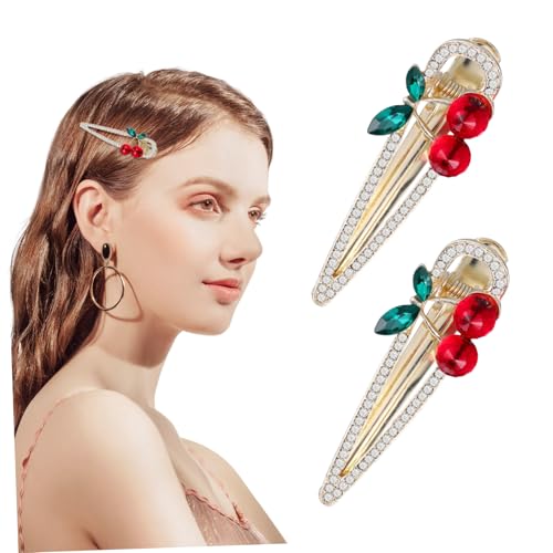 OSOLADY Kirsche Haarnadeln 2 Stücke Entenschnabel Haarklammer Mädchen Haar Accessoire Strass Haarspange für Besondere Anlässe Süße Haarklammern für Kinder und Damen von OSOLADY