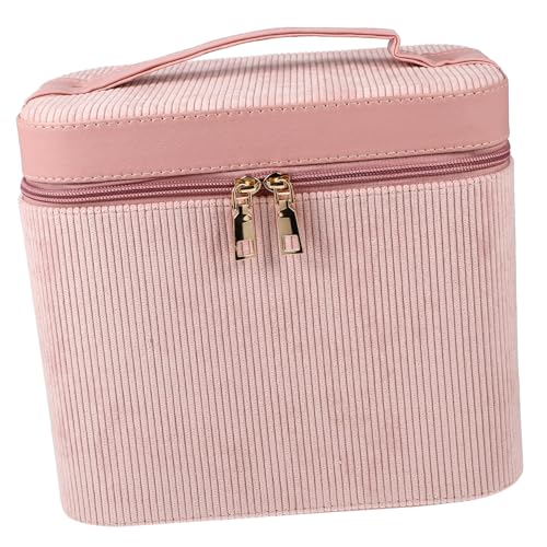 OSOLADY Tragbare Kosmetiktasche Mit Spiegel Doppelschichtiger Makeup-Organizer Für Damen Handheld Aufbewahrungstasche in Rosa Für Reisen Und Zuhause von OSOLADY