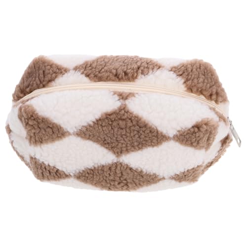OSOLADY Plüsch Make-up Tasche Karierte Schminkbeutel Flauschige Kosmetiktasche Reise-Organizer Mit Reißverschluss Kleine Aufbewahrungstasche Für Pinsel Und Kosmetik von OSOLADY