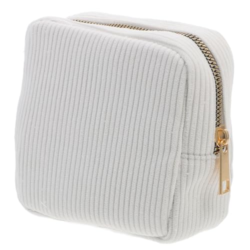 OSOLADY Make Up Etui für Damen Trendige Kosmetiktasche mit Reißverschluss Geräumig und Tragbar für Schickem Weißem Cord Design von OSOLADY