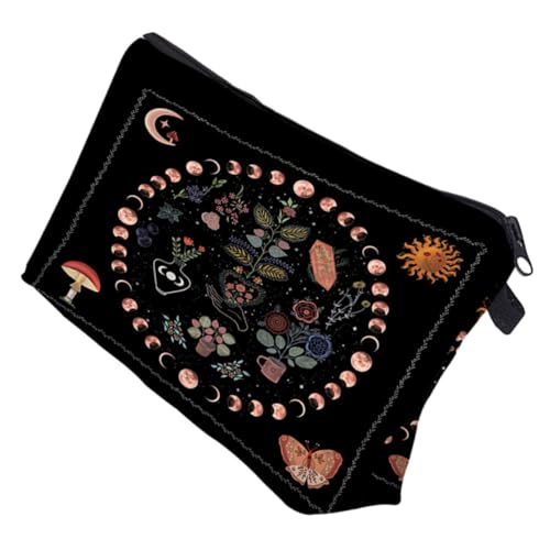 OSOLADY Reise Kosmetiktasche Damen mit Reißverschluss Tragbare Blumen Make Up Tasche mit Mondphasen Design Multifunktionaler Kulturbeutel für Business Camping und Alltag Stabile von OSOLADY