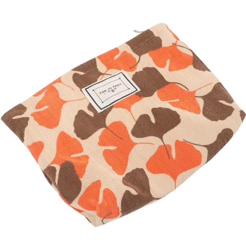 OSOLADY Reise Kosmetiktasche Für Frauen Tragbarer Aufbewahrungsbeutel Aus Robustem Canvas Mit Fächern Für Kosmetik Und Toilettenartikel Stilvolle Praktische Schminktasche Im Ginkgo-Design von OSOLADY