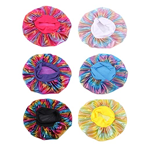 OSOLADY Satin Schlafhaube 6 Stücke Breite Krempe Elastisch für Damen Haarmütze Atmungsaktiv für Nacht und Haarschutz von OSOLADY