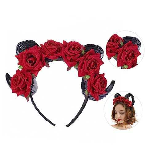 OSOLADY Blumen Und Horn-stirnband Mit Rosen-design Für Halloween Cosplay Und Partys Auffällige Kopfbedeckung Für Kostüme Für Frauen Und Mädchen Vielseitig Einsetzbar von OSOLADY