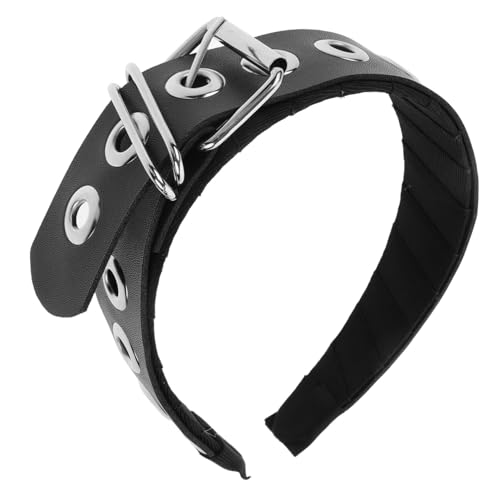 OSOLADY Lederstirnband Im Punk-stil Für Mädchen Handgefertigtes Haarband Aus Pu-leder Mit Metallbeschlägen Schwarzer Stirnband Als Haarschmuck von OSOLADY