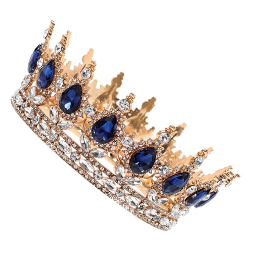 OSOLADY Wasserstrahlkristall Brautkrone Gold Dunkelblau Hochwertiges Haarschmuck Accessoire für Hochzeit Party Diadem Damen Geburtstagsfeier Verstellbar von OSOLADY