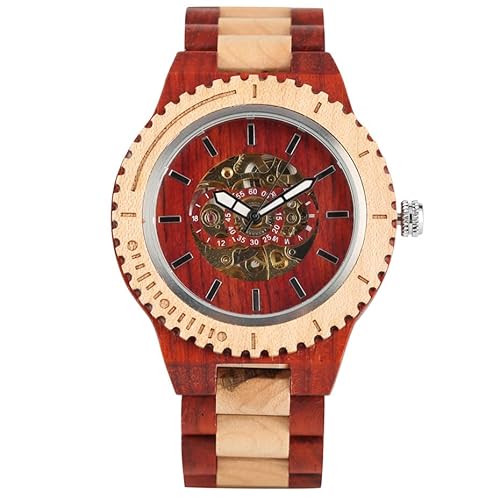 OSOLVE Lederarmband Kreative Holzuhr Mechanische Uhren Automatikuhr Ahornholz Herrenuhr Goldene Skelett-Armbanduhr mit Selbstaufzug OSOLVE Lederarmband Kreative Holzuhr Mechanische Uhren Automatikuhr Ahornholz Herrenuhr Goldene Skelett-Armbanduhr mit Selbstaufzug von OSOLVE