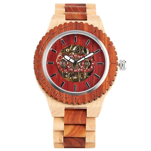 OSOLVE Lederarmband Kreative Holzuhr Mechanische Uhren Automatikuhr Ahornholz Herrenuhr Goldene Skelett-Armbanduhr mit Selbstaufzug OSOLVE Lederarmband Kreative Holzuhr Mechanische Uhren Automatikuhr Ahornholz Herrenuhr Goldene Skelett-Armbanduhr mit Selbstaufzug von OSOLVE