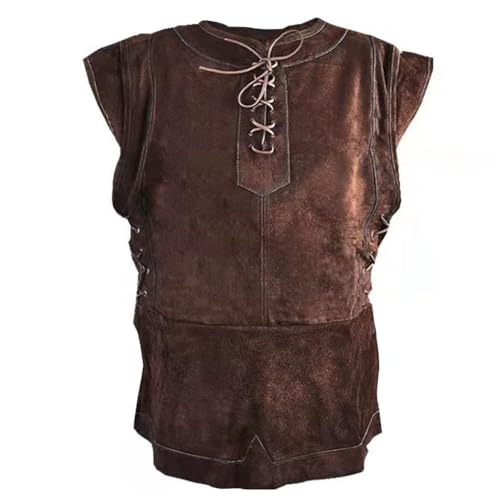 OSRDFV Mittelalter Renaissance Herren Schnürweste Orion Stil Lederweste Retro Weste Wikinger Ritter Pirat Cosplay Halloween Gothic Performance Kostüm, Braune Weste, XXL von OSRDFV