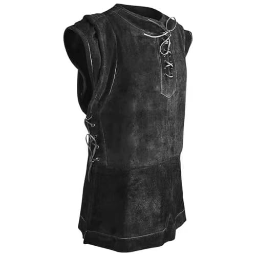 OSRDFV Mittelalter Renaissance Herren Schnürweste Orion Stil Lederweste Retro Weste Wikinger Ritter Pirat Cosplay Halloween Gothic Performance Kostüm, Schwarze Weste, XL von OSRDFV