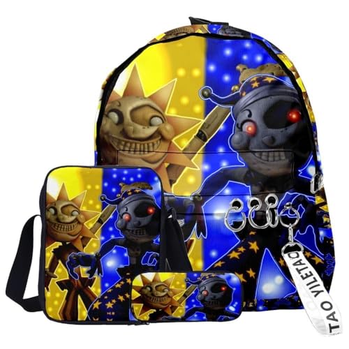 OSRDFV Sun Moon FNAF Security Breach Fazbear's Piazzaria Fashion Student 3-teiliges Set Schulrucksack Federmäppchen für Jungen Mädchen Schuler Reise Essential Daypack, Fnaf - 06, 29 x 12 x 40 cm, FNAF von OSRDFV