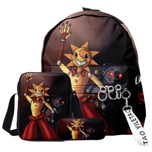 OSRDFV Sun Moon FNAF Security Breach Fazbear's Piazzaria Fashion Student 3-teiliges Set Schulrucksack Federmäppchen für Jungen Mädchen Schuler Reise Essential Daypack, Fnaf - 09, 29 x 12 x 40 cm, FNAF von OSRDFV