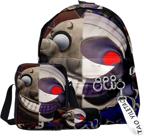 OSRDFV Sun Moon FNAF Security Breach Fazbear's Piazzaria Fashion Student 3-teiliges Set Schulrucksack Federmäppchen für Jungen Mädchen Schuler Reise Essential Daypack, Fnaf - 14, 29 x 12 x 40 cm, FNAF von OSRDFV