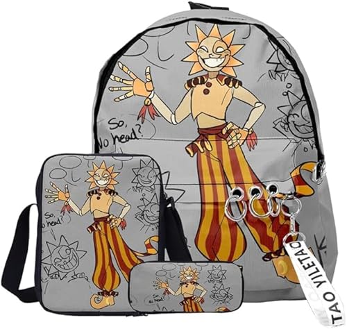 OSRDFV Sun Moon FNAF Security Breach Fazbear's Piazzaria Fashion Student 3-teiliges Set Schulrucksack/Federmäppchen für Jungen und Mädchen, Schule, Reisen, unverzichtbarer Tagesrucksack, Fnaf - 24, 29 von OSRDFV