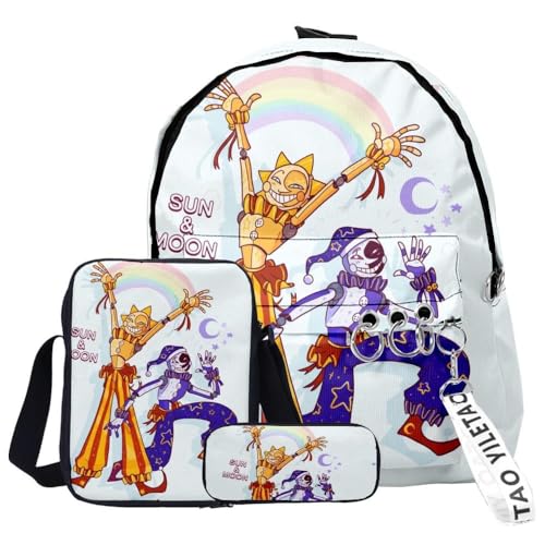 OSRDFV Sun Moon FNAF Security Breach Fazbear's Piazzaria Fashion Student 3-teiliges Set Schulrucksack Federmäppchen für Jungen Mädchen Schuler Reise Essential Daypack, Fnaf - 28, 29 x 12 x 40 cm, FNAF von OSRDFV