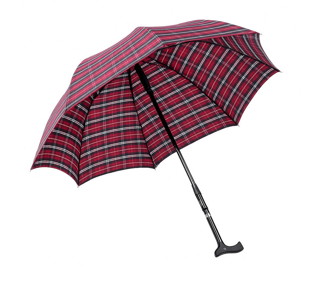 OSSENBERG Stockregenschirm TWIN – Der 2-in-1 Regenschirm mit integriertem Gehstock karo rot-blau von OSSENBERG