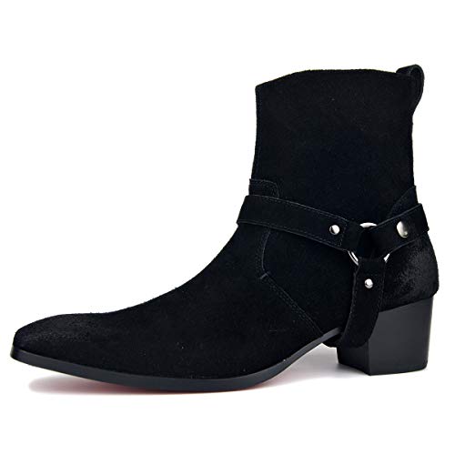 OSSTONE Herren Stiefel High Heels Herren Kleid Schuhe mit Reißverschluss Stiefel Wildleder mit Gürtel OZ-JY002 von OSSTONE