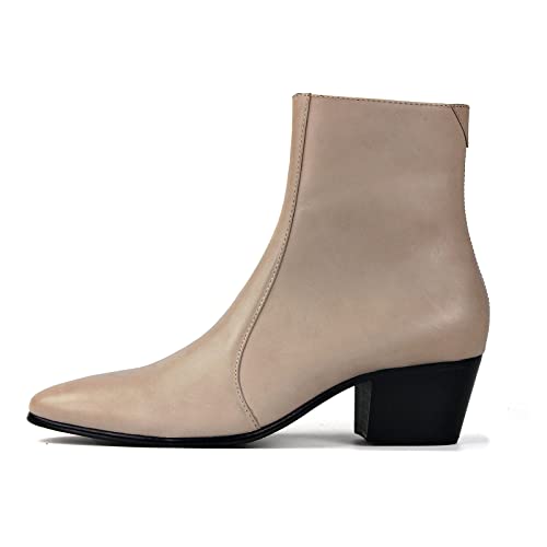 OSSTONE Chelsea Lederstiefel Herren beige Lederboden hochhackige Reißverschluss Schuhe Herren Kleid Schuhe Cowboy Biker Stiefel JY051-9.5-R von OSSTONE