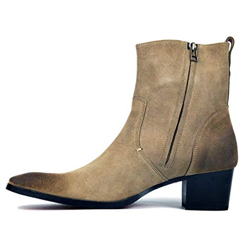 OSSTONE Chelsea Stiefel für Männer High Heels Herren Kleid Schuhe Reißverschluss Stiefel JY002-DE beige Wildleder 9.5 von OSSTONE