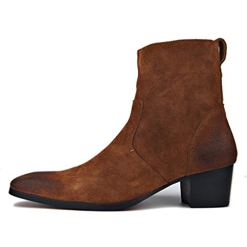 OSSTONE Chelsea Stiefel für Männer High Heels Herren Kleid Schuhe Reißverschluss Stiefel JY002-DE braunes Wildleder 10.5 von OSSTONE