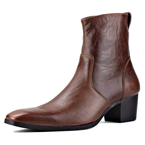 OSSTONE Chelsea Stiefel für Männer High Heels Herren Kleid Schuhe Reißverschluss Stiefel OS-JY002-Coffee-10.5 von OSSTONE