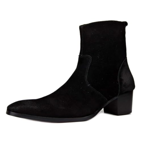 OSSTONE Chelsea Stiefel für Männer High Heels Herren Kleid Schuhe Reißverschluss Stiefel OS-VF1088-BlackSuede-DE Wildleder Schwarz 10.5 von OSSTONE