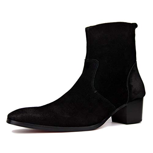 OSSTONE Chelsea Stiefel für Männer High Heels Herren Kleid Schuhe Reißverschluss Stiefel OZ-JY002-black-suede-10.5-EU von OSSTONE