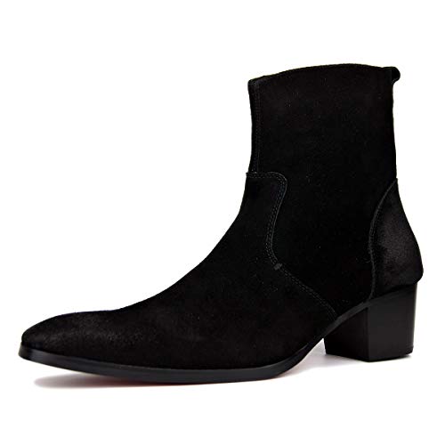 OSSTONE Chelsea Stiefel für Männer High Heels Herren Kleid Schuhe Reißverschluss Stiefel OZ-JY002-black-suede-9.5-EU von OSSTONE