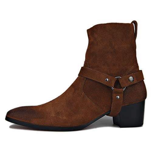 OSSTONE Chelsea Stiefel für Männer High Heels Herren Kleid Schuhe Reißverschluss Stiefel OZ-JY002-brown-suede-belt-7 OSSTONE Chelsea Stiefel für Männer High Heels Herren Kleid Schuhe Reißverschluss Stiefel OZ-JY002-brown-suede-belt-7 von OSSTONE
