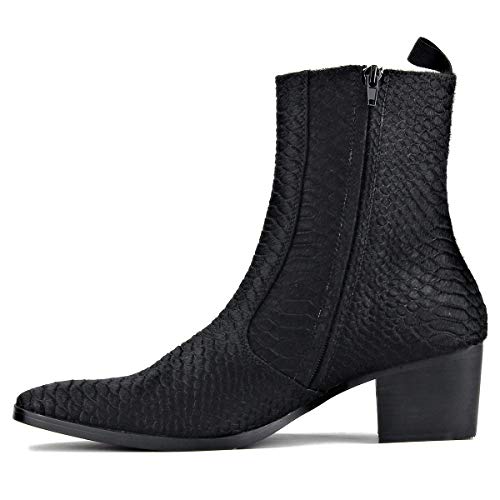 OSSTONE Chelsea Stiefel für Männer High Heels Herren Kleid Schuhe Reißverschluss Stiefel Pony Hair Krokodilmuster OS-JY021-A-DE Schwarz 10.5 von OSSTONE