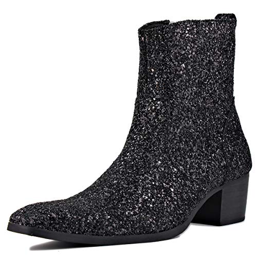 OSSTONE Chelsea Stiefel für Männer High Heels Herren Kleid Schuhe Reißverschluss Stiefel Schwarz Glitter OS-JY022-Schwarz-Glitter-DE 9.5 von OSSTONE