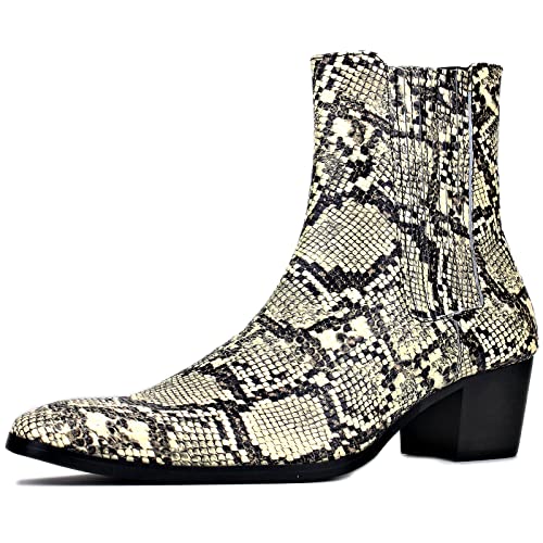 OSSTONE Chelsea Stiefel für Männer High Heels Herren Kleid Schuhe Stiefel Schlangenmuster OS-JY039-R Serpentin US11.5 von OSSTONE