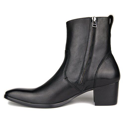 OSSTONE Chelsea Stiefel für Männer Leder High Heels Herren Kleid Western Schuhe Reißverschluss Stiefel OZ-JY002-BLack-8 von OSSTONE