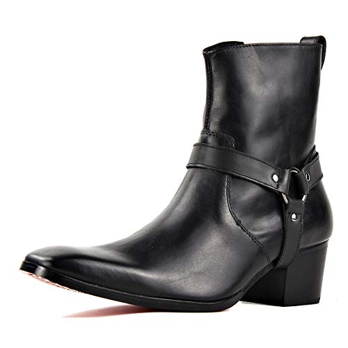 OSSTONE Chelsea Stiefel für Männer Leder High Heels Herren Kleid Western Schuhe Reißverschluss Stiefel OZ-JY002-black-belt-7 von OSSTONE