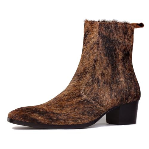 OSSTONE Chelsea cowboy Stiefel für Männer High Heels boots men Herren Kleid Schuhe Reißverschluss Ponyhaar leder OS-JY012-D，Wildes Braun，Mens size EU40.5 von OSSTONE