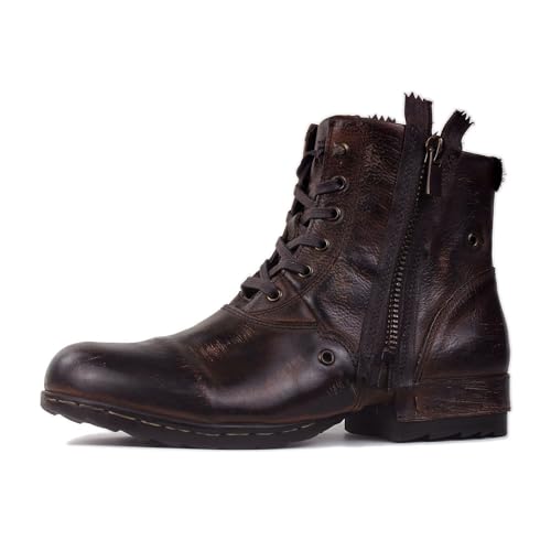 OSSTONE Damen Leder Stiefeletten Work Combat Modisch Reißverschluss Stiefel Motorcycle Boots Kurzschaft MS-5008-8-F,Retro Braun,women size EU39 von OSSTONE